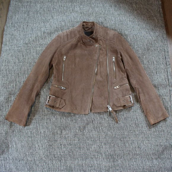All Saints soft goat leather suede light drown stand collar jacket US-6/S UK-10 - Picture 5 of 16